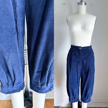 Vintage 1980s Navy Corduroy Capri Pants / Riding pants // XS 