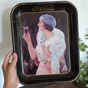 Vintage Coca Cola 1920s Woman with Fox Tin Tray 