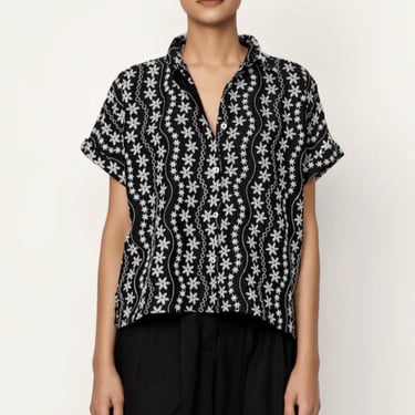 Relaxed Short Sleeve Shirt - Embroidered Floral