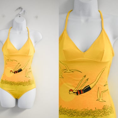 1970s Sears Yellow Diver Swimsuit 