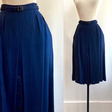 Vintage 60s 70s Skirt / Navy / BELT + POCKETS + BUTTON Front Vent / Nordstrom 