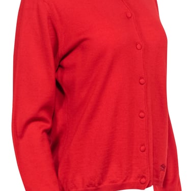 Burberry - Red Wool Long Sleeve Cardigan Sweater Sz L