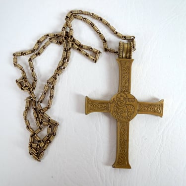 Metropolitan Museum of Art Alpha Omega MMA Gold Lamb of God Cross Pendant with Chain Large Spanish Altar Cross Necklace Vintage Jewelry 1993 