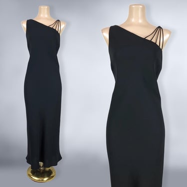 VINTAGE 90s Bias Cut Slip Dress with Sunburst Cold Shoulder Straps By Jones Wear Sz 16 | 1990s Gothic Cocktail Dress | Plus Size Volup | VFG 