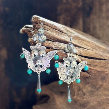 FREDERICO Sterling Silver and Turquoise Bird Earrings| Handcrafted Mexican Jewelry |  Frederico Jimenez Birds, Mexico Frida Kahlo Style 