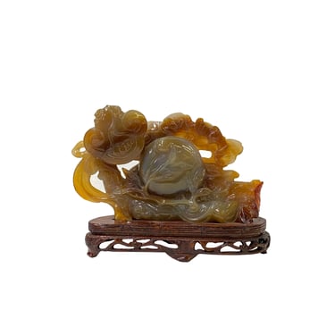 Chinese Hand Carved Agate Stone Peach RuYi Cloud Scroll Display Art ws3466E 