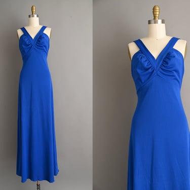 vintage 1970s Dress | Outstanding Cobalt Blue Low Back Dress | Small Medium 