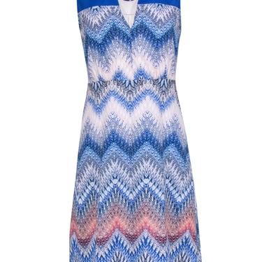 BCBG Max Azria - Blue & White Zig-Zag Print Sleeveless Dress Sz 4