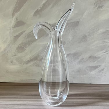 Vintage Steuben Signed Crystal Art Glass Bud Vase with Elongated Lip and Looped Handle #8083 George Thompson Design, Mid Century Modern Vase 