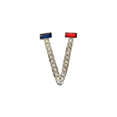 1940s WWII V for Victory Rhinestone Brooch - 1940s WWII Brooch - 1940s Red White & Blue Brooch - WWII Victory Brooch - Patriotic Brooch 