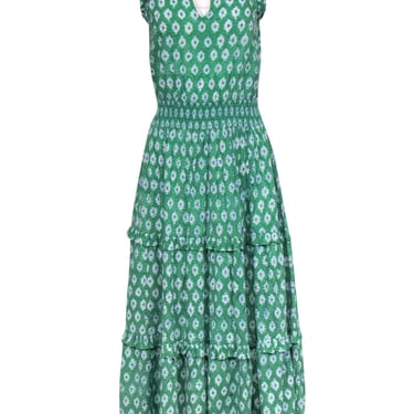 Anna Cate  - Green Printed Cotton Maxi Dress w/ Smocked Waist Sz S