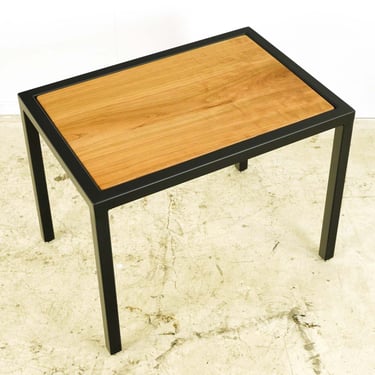 Handcrafted Cherry Wood Top Black Steel End Table