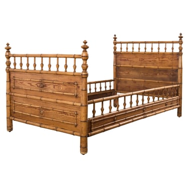 19th Century English Aesthetic Movement Faux Bamboo Pine Bed