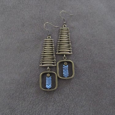 Bronze geometric and blue hematite earrings 