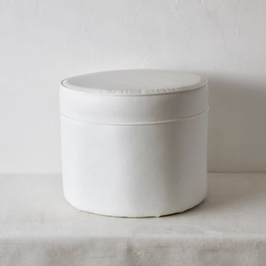 Vintage American Modern White Vinyl Drum Pouf Stool 