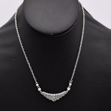 80's Art Deco style sterling & crystal bib, abstract 925 silver scalloped triangle necklace 