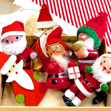 VINTAGE: 6pcs - Wooden Santa Ornaments - Holiday, Christmas - SKU Tub-28-00034542 