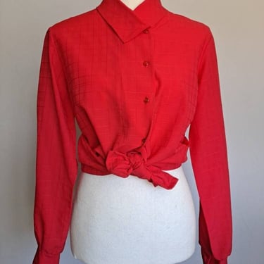 Vintage 1980's Judy Bond Red Windowpane Long Sleeve Blouse Medium 