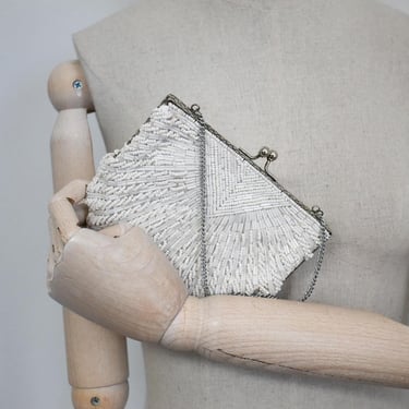 1970s/80s White Beaded Evening Bag 