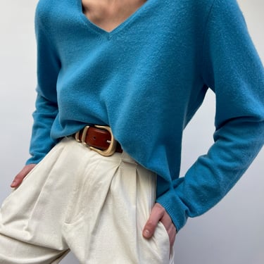 Turquoise Cashmere V-Neck Sweater