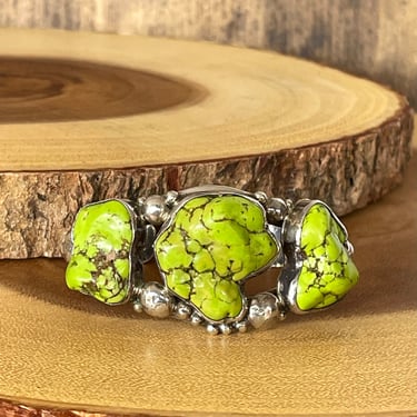 GILBERT SECATERO Vintage Sterling Silver and Green Stone Cuff | Tipi Hallmark 60g Bracelet | Native American Navajo, Southwestern Jewelry 
