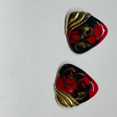 Red, Gold, and Black Painted Earrings