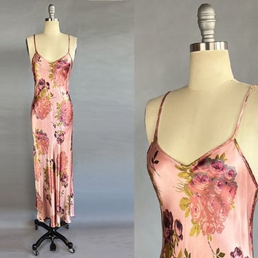 1990s Betsey Johnson Dress / Pink Floral Slip Dress / 1930s Style Floral Gown / Size Small 