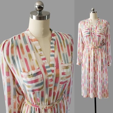 1970s BGB Ltd Dress with Matching Belt - 80's Dresses - 80s Women's Vintage Size Large 