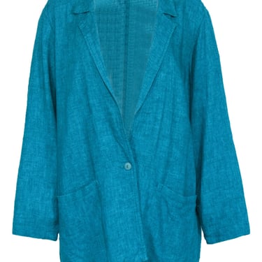 Eileen Fisher - Teal Linen Blend Blazer with Single Button & Pockets Sz XL