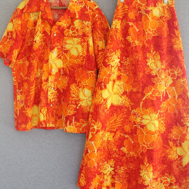 Couple Goals - Hawaiian - Orange/yellow - Men's Shirt - Women's Maxi skirt - Hawaii - Tiki 