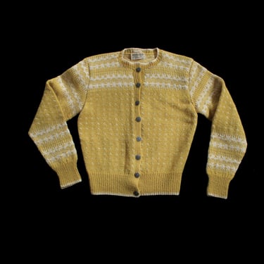 Vintage Sweater / Midcentury Handmade Norwegian Virgin Wool Cardigan / Yellow 