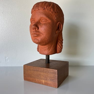 Vintage Terracotta Woman Head Bust Sculpture 