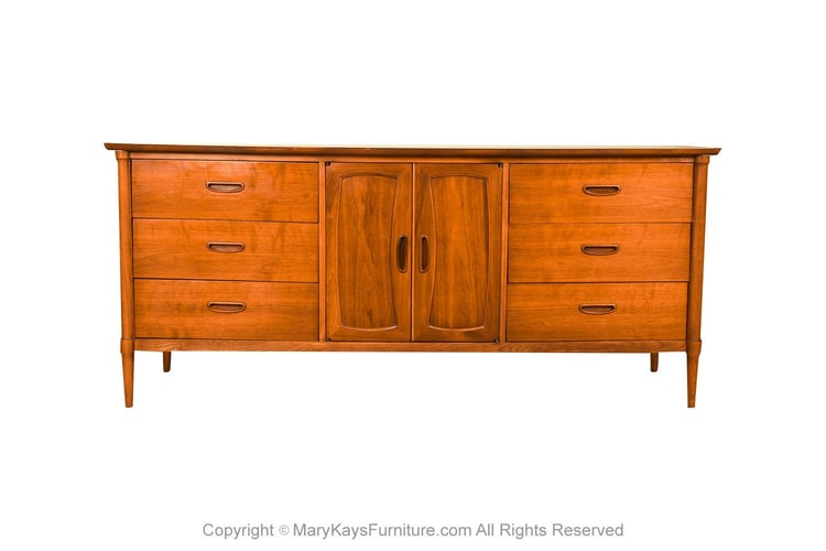 Mid-Century Walnut 9 Drawer Credenza Dresser Laminate Top 