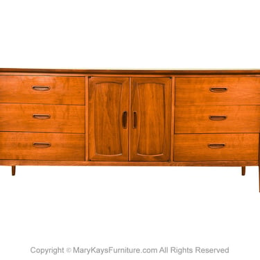 Mid-Century Walnut 9 Drawer Credenza Dresser Laminate Top 