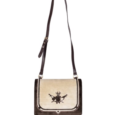 Roberta di Camerino Vintage 1970s Brown Leather and Velvet Trompe L'oeil Crest Bag