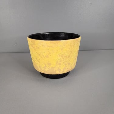 Retro Yellow and Black Textured Pottery Planter Vase 
