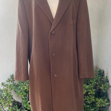 Vintage Carmel brown men’s wool coat pockets lined Sz 48R Lauren by Ralph Lauren 