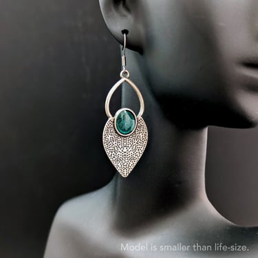 Silver and Teal Leaf Earrings