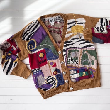 novelty sweater | 80s 90s vintage Traditional Trading Co travel safari dark academia streetwear aesthetic cardigan 