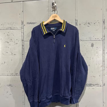 Vintage Polo Ralph Lauren Cotton 1/4 Zip Knit Pullover Sweater Heather blue & yellow Size XXL 