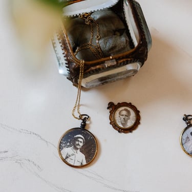 antique french double sided portrait pendant, father