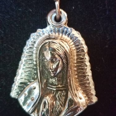 Virgen de Guadalupe necklace and pendant sterling tone 