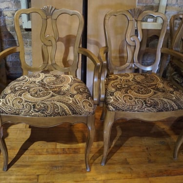 Grey Tone Carved Dining Chair w Black Paisley Seat