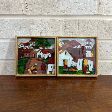 Vintage Hand-painted Peruvian Glass Coasters 