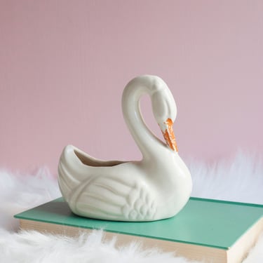 Small Succulent Swan Planter - Ceramic Indoor Planter White Bird with Orange Beak - Plant Lover Gift - Baby Shower Gift - Ceramic White Swan 