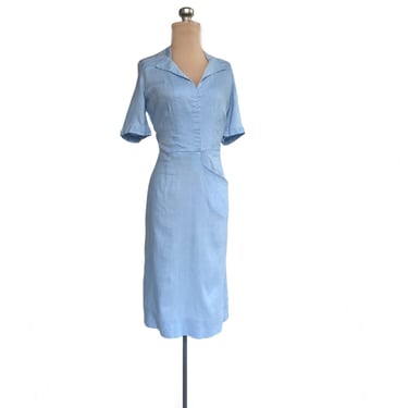 Vintage 50s Vogue Design powder blue sheath dress 