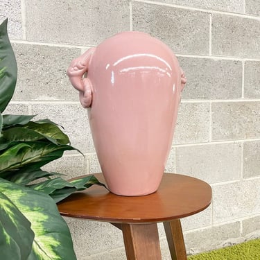 Vintage Vase Retro 1980s Contemporary + Ceramic + Large Size + Mauve Pink + Vase with Handles + Flower Display + Home and Table Decor 