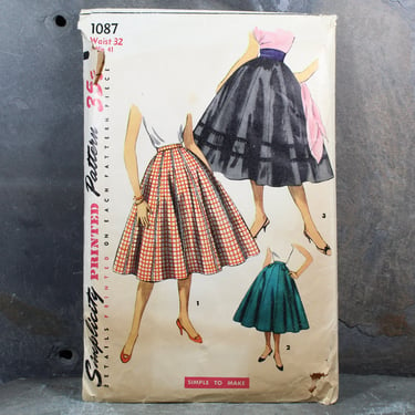 1955 Simplicity #1087 Skirt Pattern | Waist 32", Hip 41" | Cut, Complete Pattern | Free Shipping 
