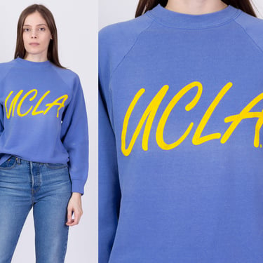 80s UCLA Raglan Sleeve Sweatshirt Men's Medium, Women's Large | Vintage Periwinkle University Graphic Pullover 
