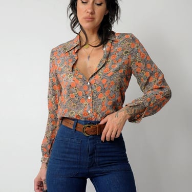 1970's French Floral Silk Blouse